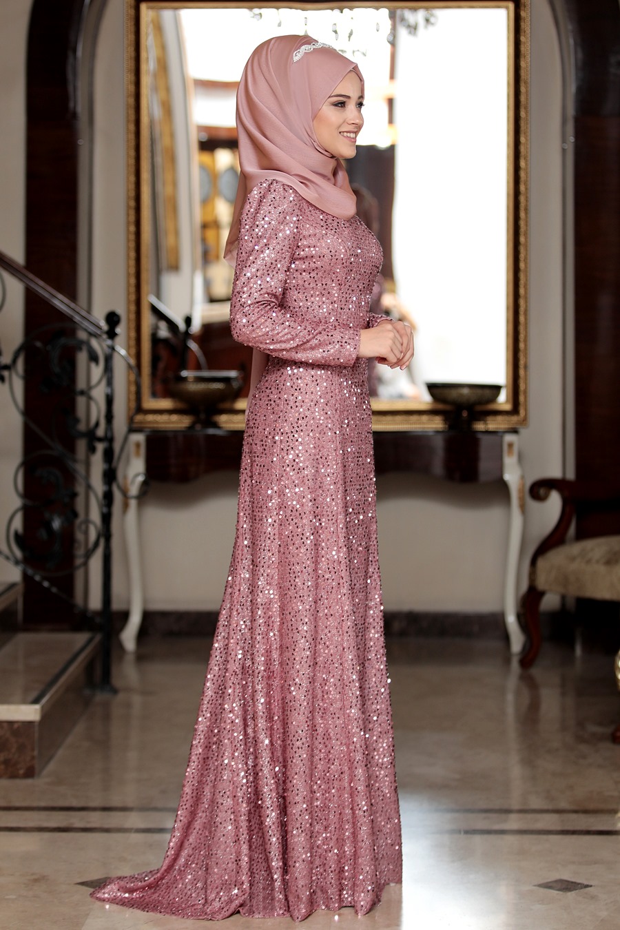 ROSE COLOR EVENING DRESS